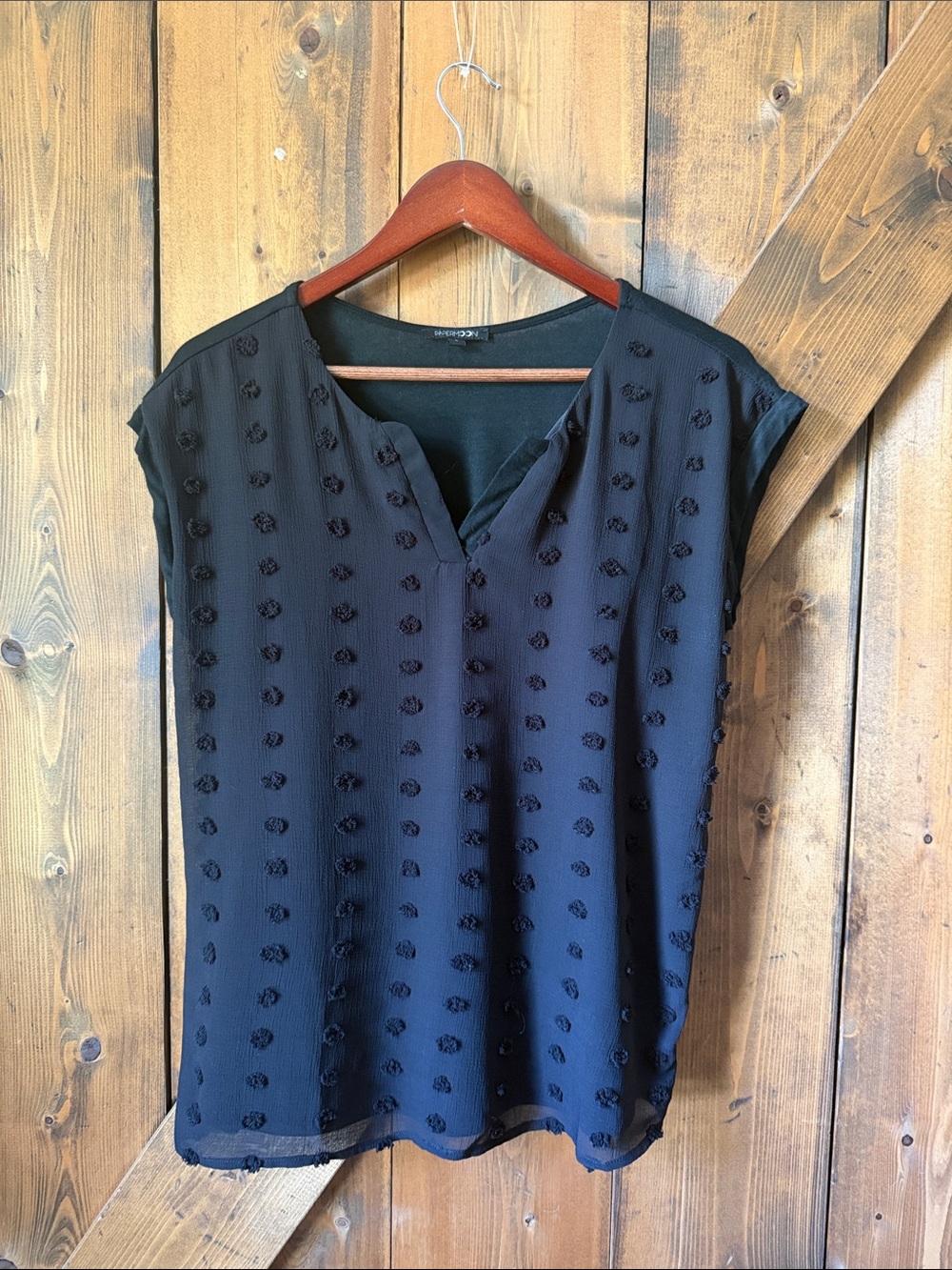 Papermoon Black Textured Dot Cap-Sleeve Blouse